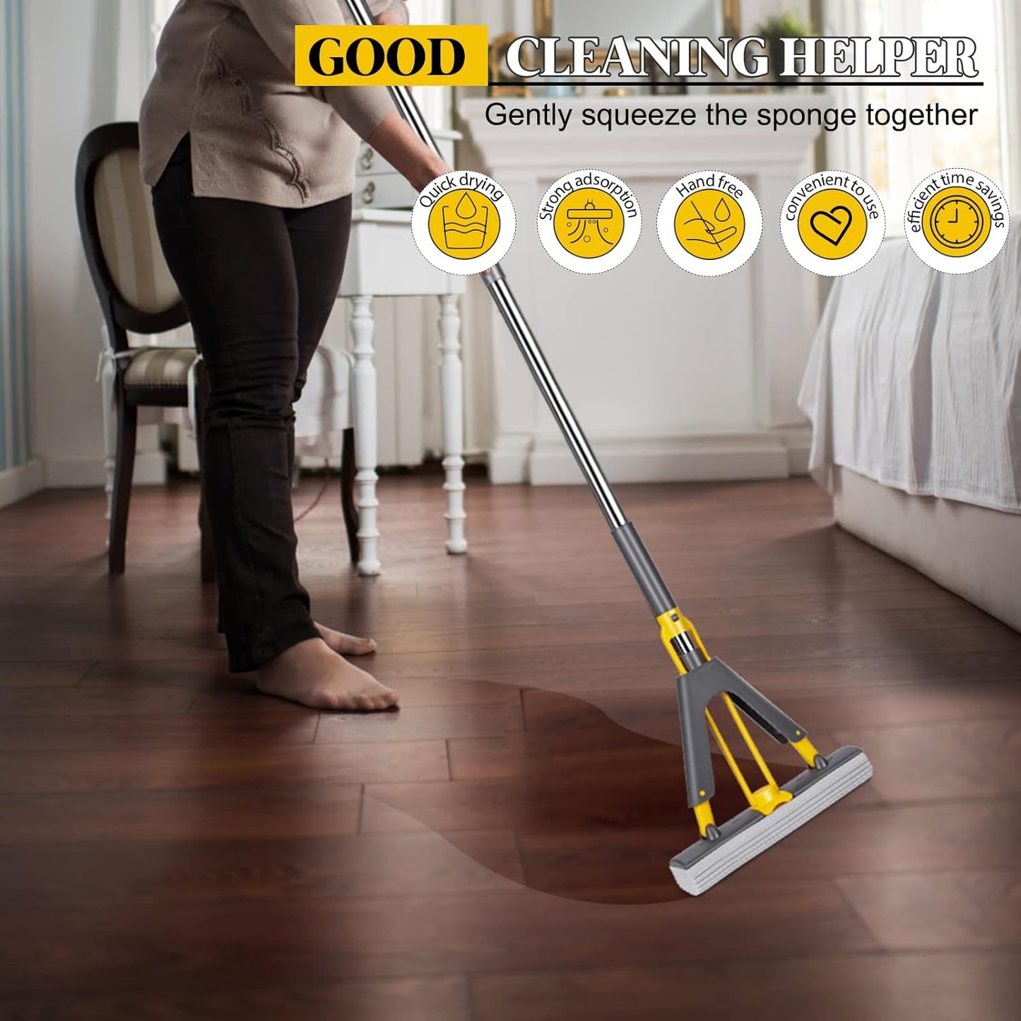 Floor Cleaning Squeeze Mop With Adjustable Telescopic Handle