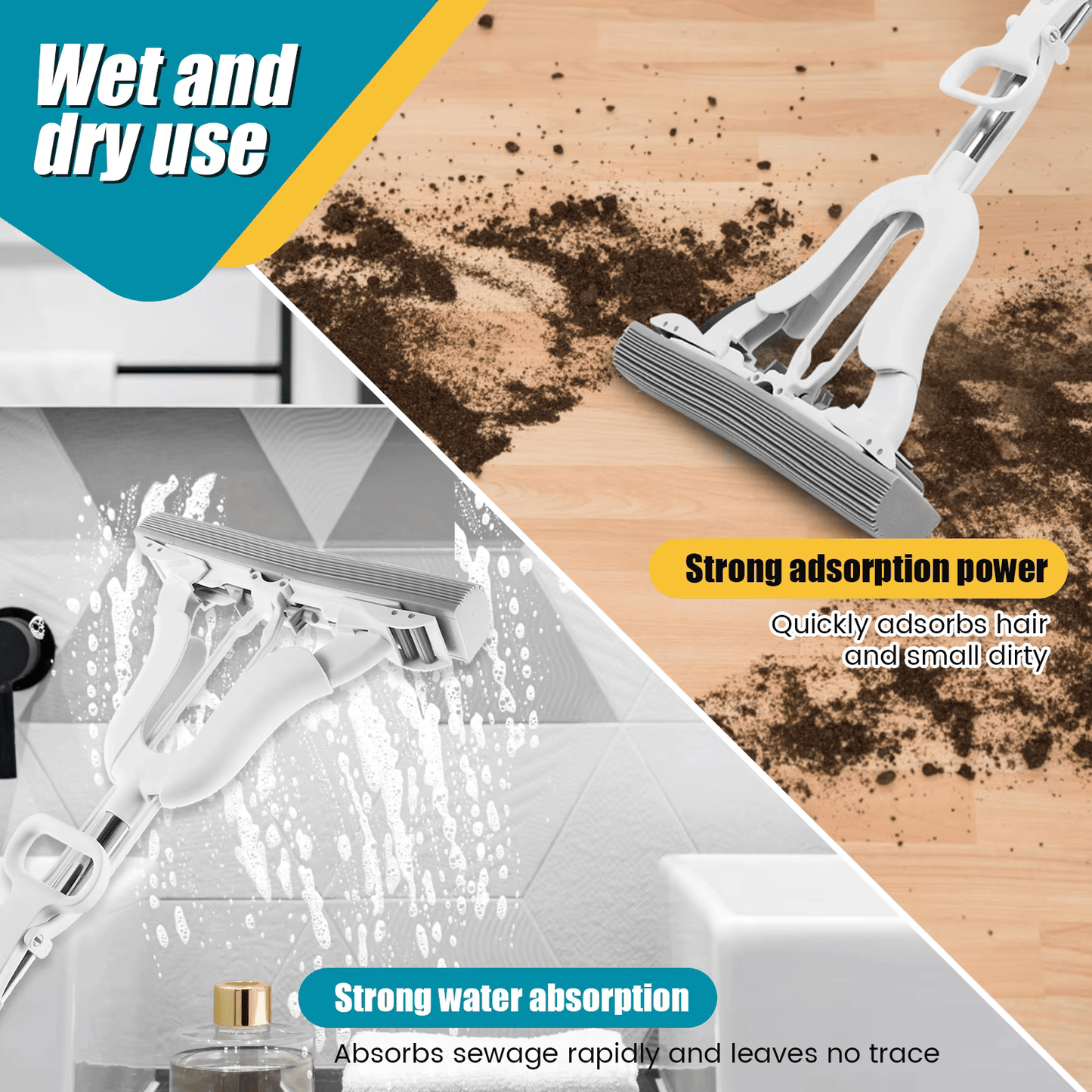 Floor Cleaning Squeeze Mop With Adjustable Telescopic Handle